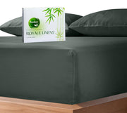 Royale Linens Rayon Derived Bamboo Viscose Fitted Sheet Only - Cooling Fitted Sheets for Bed - Deep Pocket Up to 16" - Organic Viscose Derived from Bamboo - Breathable Bottom Sheet (Grey)