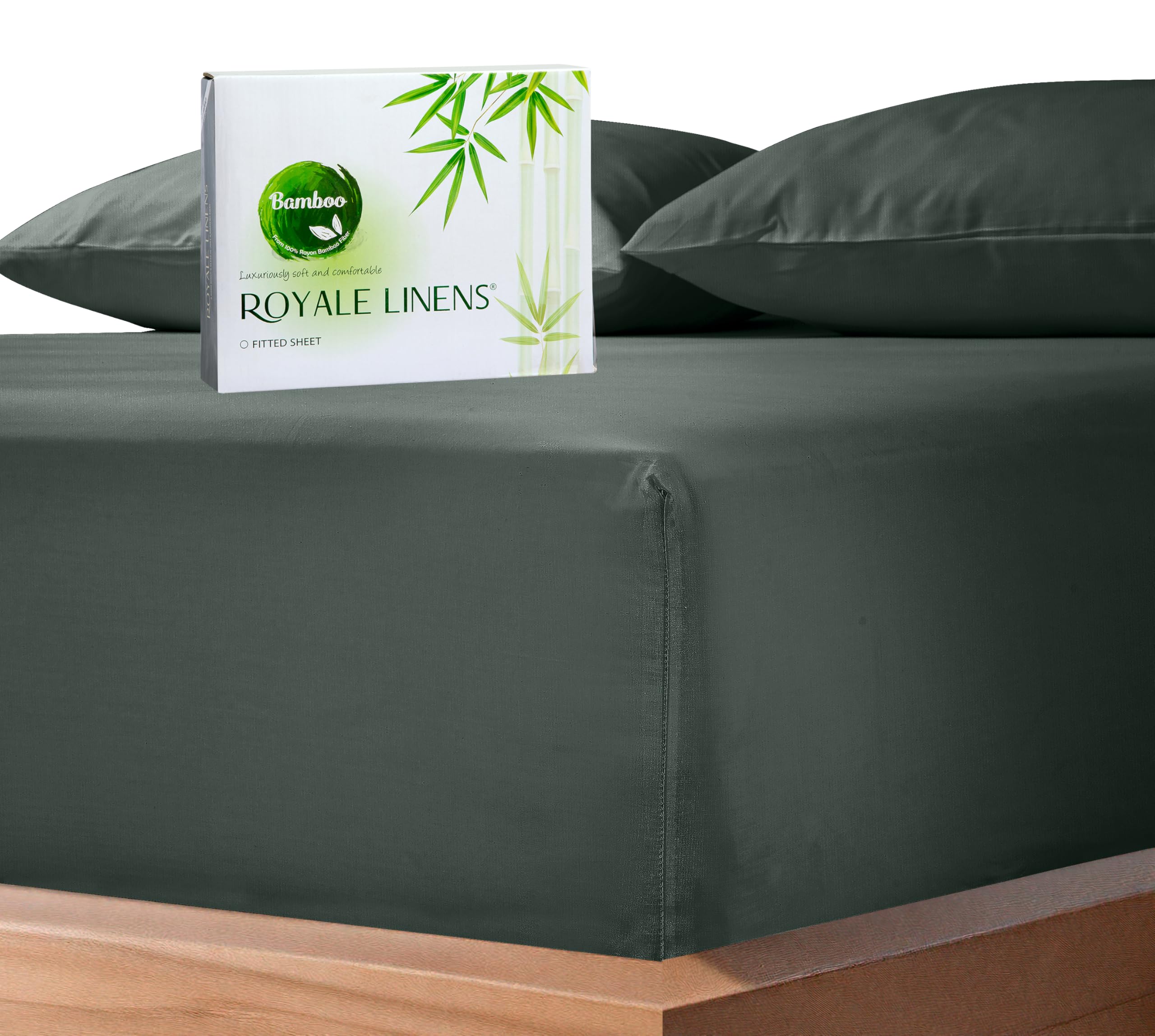 Royale Linens Rayon Derived Bamboo Viscose Fitted Sheet Only - Cooling Fitted Sheets for Bed - Deep Pocket Up to 16" - Organic Viscose Derived from Bamboo - Breathable Bottom Sheet (Grey)