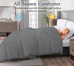 ROYALE Queen Comforter - All Season Down Alternative Bedding Comforter - Lightweight Quilted Comforter with Corner Tabs - Ultra Soft Luxury Hotel Comforter - Box Stitched Duvet Insert (Queen, Grey)