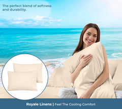 ROYALE LINENS 200 Thread Count 100% Long Staple Combed Cotton Pillowcases Set Of 2 - Ultra Soft - Queen Bed Pillow Cover - 20"x30" - Breathable, Cool & Crisp Percale White Pillow Cases ( Cream)