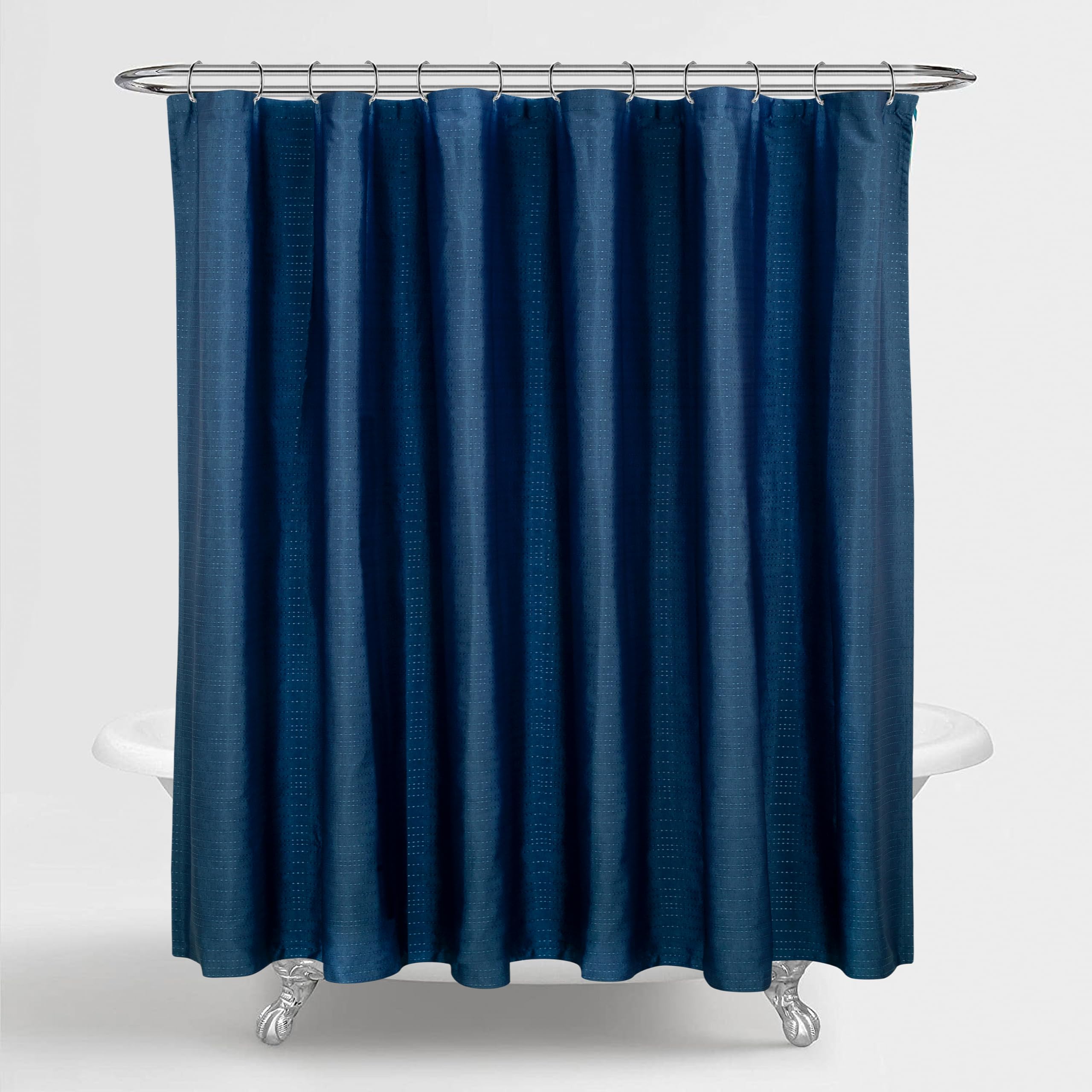 ROYALE LINENS Printed Shower Curtain 72 X 72 Inches - with Reinforced Button Holes - Machine Washable & Water Resistant Shower Curtains (Standard - Woven Stripe Blue)