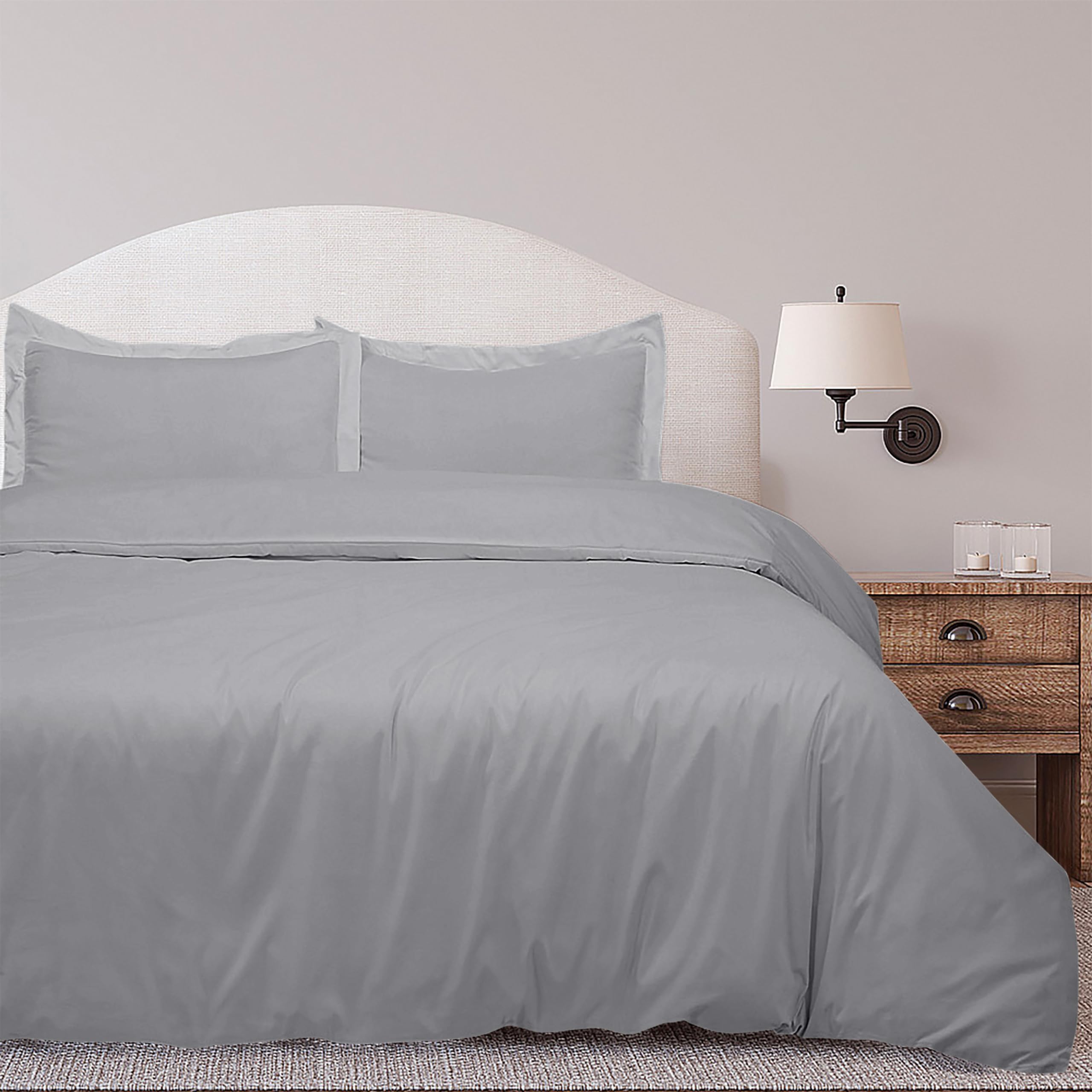 Royale Linens Silver Duvet Cover - Duvet Cover Set - 3 Piece Double Brushed Duvet Covers with Zipper Closure, 1 Duvet Cover and 2 Pillow Shams ( Silver)