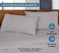 ROYALE LINENS 200 Thread Count 100% Long Staple Combed Cotton Pillowcases Set Of 2 - Ultra Soft - Queen Bed Pillow Cover - 20"x30" - Breathable, Cool & Crisp Percale White Pillow Cases ( Silver)