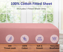 ROYALE LINENS 300 Thread Count 100% Long Staple Combed Cotton Fitted Sheet - Super Soft Deep Pocket Bottom Sheet - Pink Fitted Sheet Queen Size - Queen Fitted Sheet Only - Elastic Sheet (Queen,Pink)