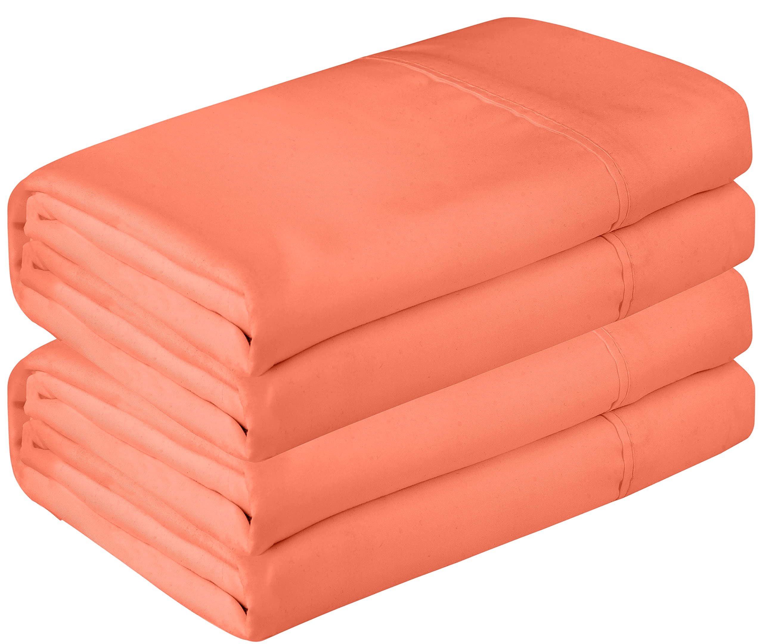 Royale Linen 2 Pack Bulk Flat Sheet Set - Top Sheet - Soft 1800 Microfiber - Wrinkle & Stain Resistant - for Hotel, Massage Table, Hospital, Dorm - Queen Flat Sheet Sold Separately (Queen, Coral)