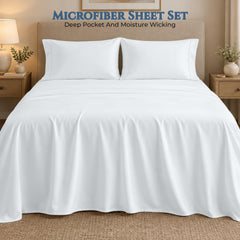 ROYALE LINENS - 4 Piece Bed Sheet - Soft Brushed Microfiber 1800 Bedding Set - 1 Fitted Sheet, 1 Flat Sheet, 2 Pillow case - Wrinkle & Fade Resistant Luxury Sheet Set (White)