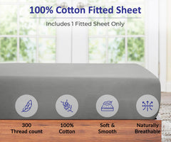 Royale LINENS 300 Thread Count 100% Long Staple Combed Cotton Fitted Sheet - Soft Deep Pocket Bottom Sheet - Silver Fitted Sheet Queen Size - Queen Fitted Sheet Only - Elastic Sheet (Queen, Silver)