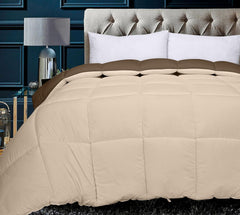 ROYALE Queen Comforter - All Season Down Alternative Bedding Comforter - Lightweight Quilted Comforter with Corner Tabs - Luxury Hotel Comforter - Box Stitched Duvet Insert (Queen, Chocolate & Sand)