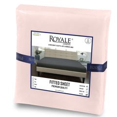 Royale Linens Fitted Sheet Queen - Brushed Hotel Quality 1800 Ultra-Soft Wrinkle & Fade Resistant - Bottom Sheet - Deep Pocket Stretches Up to 16" - Fitted Sheet Only - Elastic Sheet (Queen, Pink)