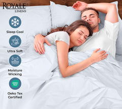 ROYALE LINENS 200 Thread Count 100% Long Staple Combed Cotton Pillowcases Set Of 2 - Ultra Soft - Queen Bed Pillow Cover - 20"x30" - Breathable, Cool & Crisp Percale White Pillow Cases (Queen, White)
