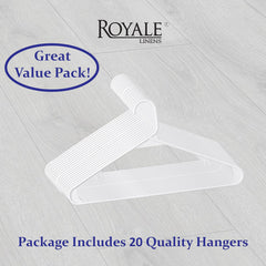 ROYALE Plastic Hangers 20 Pack - White Plastic Hangers - Clothes Hanger With Hooks – Heavy Duty Space Saving Coat Hangers Ideal For Everyday Use For Tops, Skirt, Dress, Shirts, Pants (20 Pack, White)