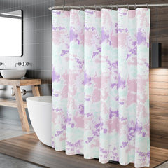 ROYALE LINENS Printed Shower Curtain 72 X 72 Inches - with Reinforced Button Holes - Tie Dye Design - Machine Washable & Water Resistant Shower Curtains (Standard - Tie Dye Purple)