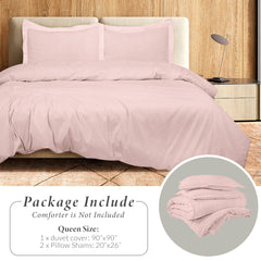 ROYALE LINENS Pink Duvet Cover Queen Size - Queen Duvet Cover Set - 3 Piece Double Brushed Queen Duvet Covers with Zipper Closure, 1 Queen Duvet Cover 90x90 inches and 2 Pillow Shams (Queen, Pink)