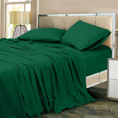 ROYALE LINENS 300 Thread Count 100% Long Staple Combed Cotton Sheet Set - 4 Piece Bed Sheet 1 Fitted Sheet, 1 Flat Sheet, 2 Pillowcase - Breathable Cool & Crisp Percale Sheet Set (Queen, Hunter Green)