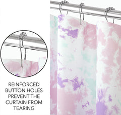 ROYALE LINENS Printed Shower Curtain 72 X 72 Inches - with Reinforced Button Holes - Tie Dye Design - Machine Washable & Water Resistant Shower Curtains (Standard - Tie Dye Purple)