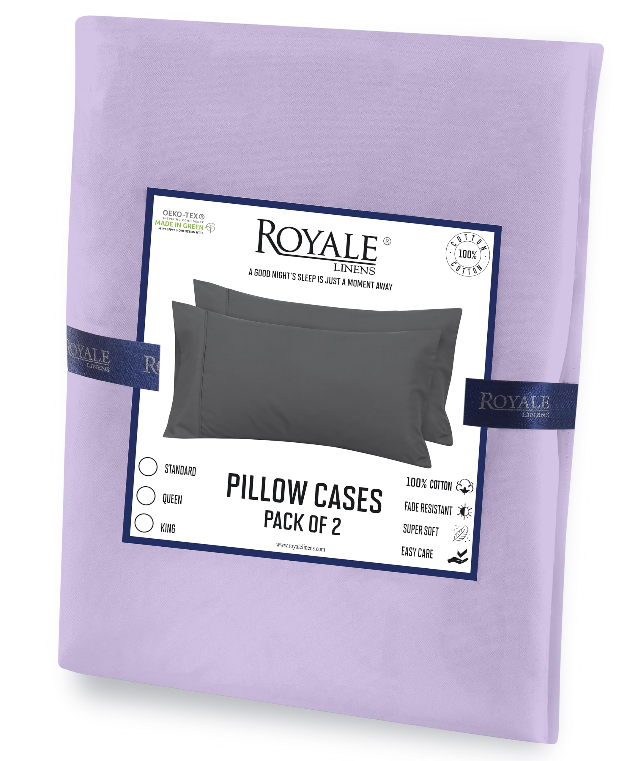 Royale Linens Queen Pillowcase Set of 2 - Bed Pillow Cover - 20" x 30" - Pillowcases - 1800 Brushed Microfiber, Wrinkle & Fade Resistant - Soft & Cozy- Queen Size Pillow Case (Queen, Lavender)