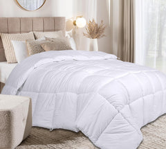 ROYALE Queen Comforter - All Season Down Alternative Bedding Comforter - Lightweight Quilted Comforter with Corner Tabs - Ultra Soft Luxury Hotel Comforter - Box Stitched Duvet Insert (Queen, White)