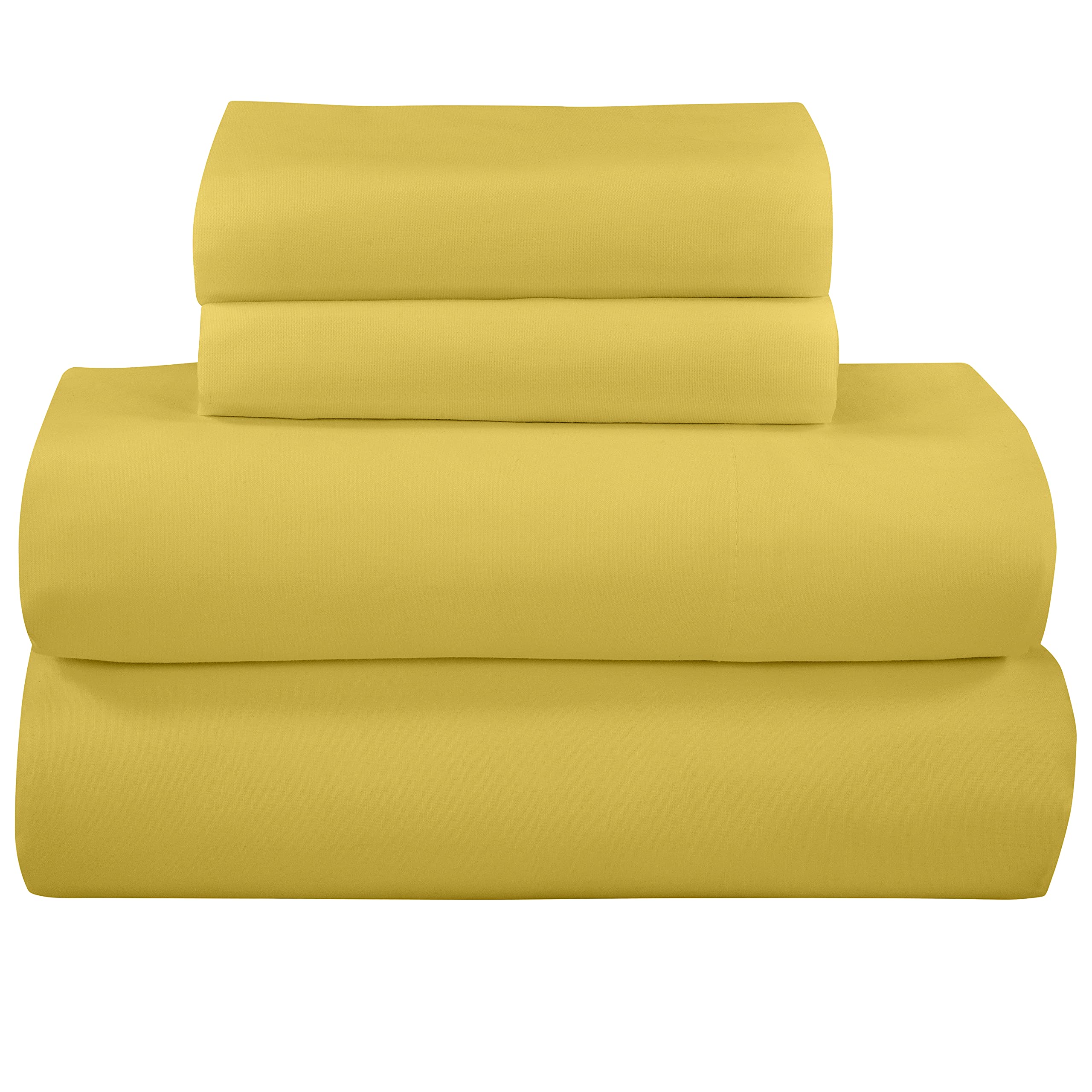 ROYALE LINENS 300 Thread Count 100% Long Staple Combed Cotton Sheet Set - 4 Piece Queen Bed Sheet 1 Fitted Sheet, 1 Flat Sheet, 2 Pillow Case -Breathable Cool & Crisp Percale Sheet Set (Queen, Yellow)