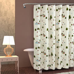 ROYALE LINENS Christmas Printed Shower Curtain 72 X 72 Inches - with Reinforced Button Holes - Christmas Design - Machine Washable & Water Resistant Shower Curtains (72" X 72" Winter White)