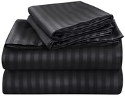 Royale Linen Striped Bed Sheet Set - Microfiber 1800 Bedding - 1 Fitted Sheet, 1 Flat Sheet, 2 Pillow case - Wrinkle & Fade Resistant - 4 Piece Damask Stripe Bed Sheet Set (Stripe Black)