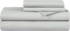 ROYALE LINENS 300 Thread Count 100% Long Staple Combed Cotton Narrow Stripe Sheet Set - 4 Piece Queen Bed - 1 Fitted Sheet, 1 Flat Sheet, 2 Pillow Case - Cool & Crisp Sheet Set (Queen, Grey Stripes)