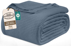 Royale Linens Cotton Waffle Blanket - Breathable And Soft, Lightweight And Cozy Waffle Weave Bed Blanket For All Season