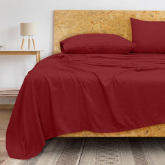 Royale Linens 300 Thread Count 100% Long Staple Combed Cotton Flat Sheet - Super Soft - Top Sheet - Queen Flat Sheet Sold Separately - Breathable, Cool & Crisp Percale Flat Sheet Only (Queen, Red)