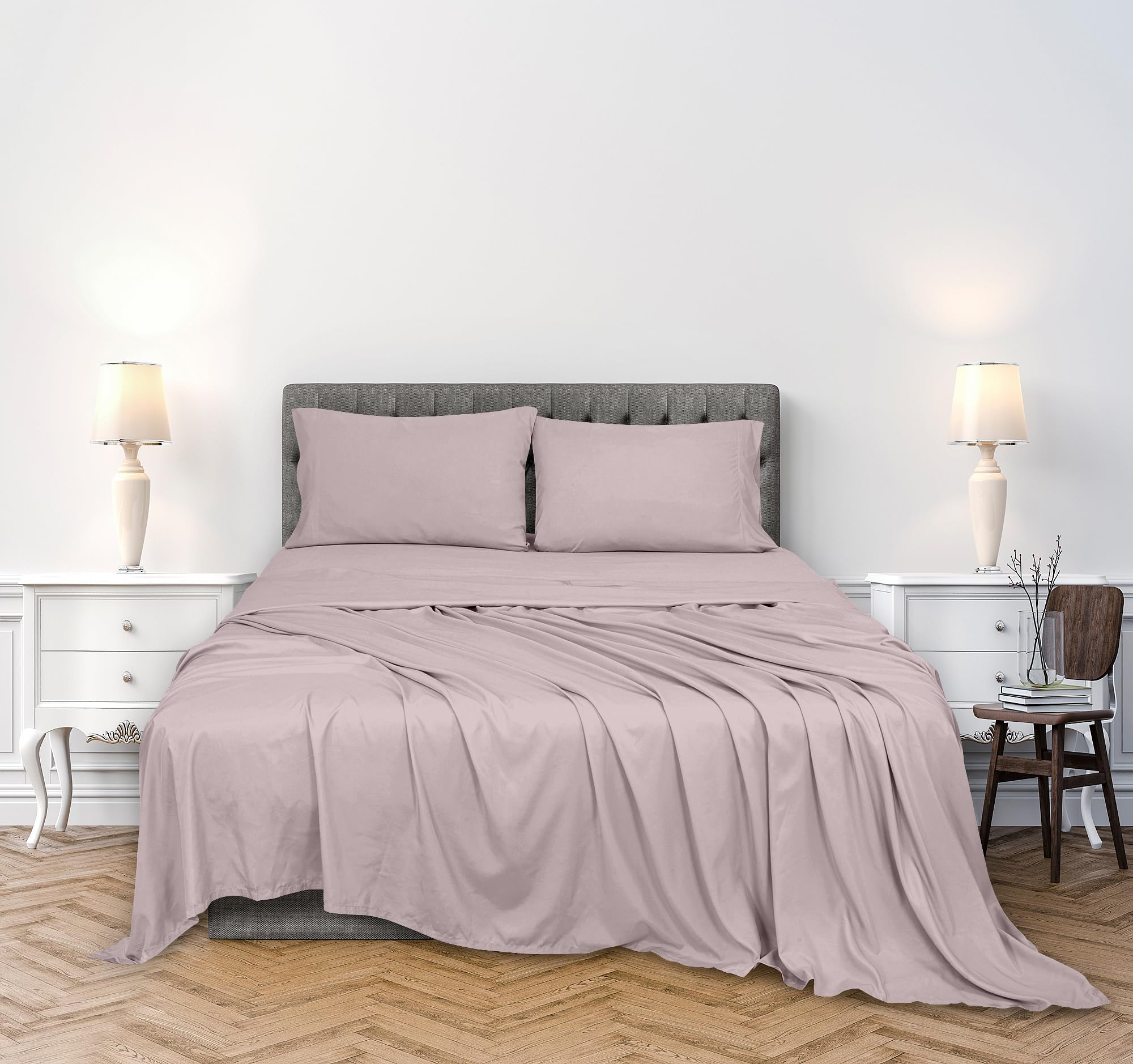 ROYALE LINENS 300 Thread Count 100% Long Staple Combed Cotton Sheet Set - 4 Piece Bed Sheet 1 Fitted Sheet, 1 Flat Sheet, 2 Pillow case - Breathable, Cool & Crisp Percale Sheet Set (Lavender)