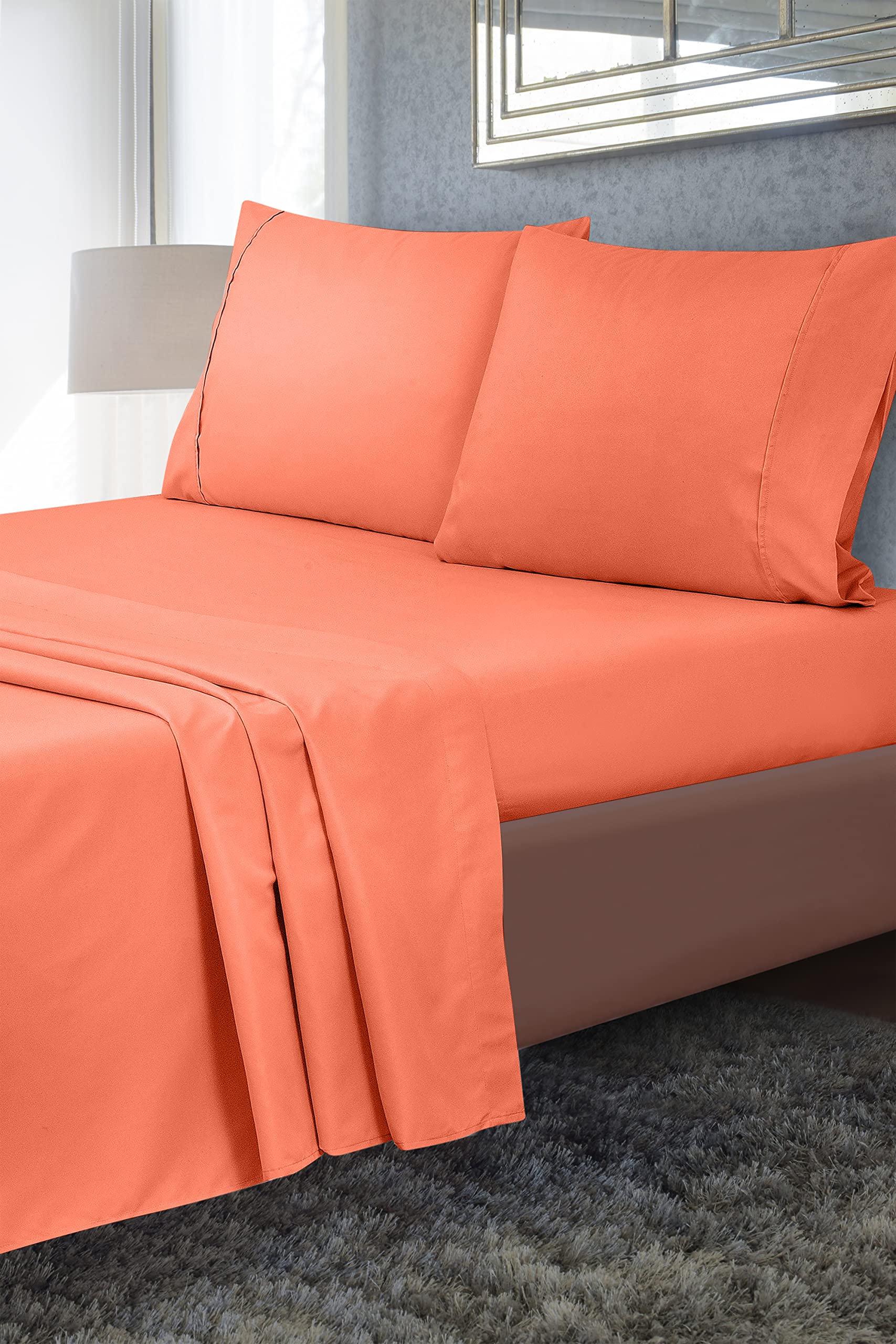 Royale Linens Flat Sheet Only - Brushed 1800 Microfiber - Ultra Soft & Breathable - Wrinkle & Stain Resistant - Hotel Quality Flat Sheet Sold Separately - Top Sheet For Bed - ( Coral)