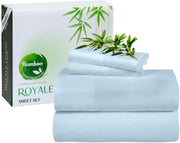 Royale Linen Bamboo Viscose Sheet Set - Cooling Bed Sheet Set - 1 Fitted 1 Flat & 2 Pillowcase - Fits Up to 16" - Organic Viscose Derived from Bamboo - Bedding Sheet &Pillowcase (LakeBlue)