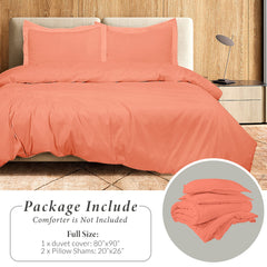 ROYALE LINENS Coral Duvet Cover Queen Size - Queen Duvet Cover Set - 3 Piece Double Brushed Queen Duvet Covers with Zipper Closure, 1 Queen Duvet Cover 90x90 inches and 2 Pillow Shams (Queen, Coral)