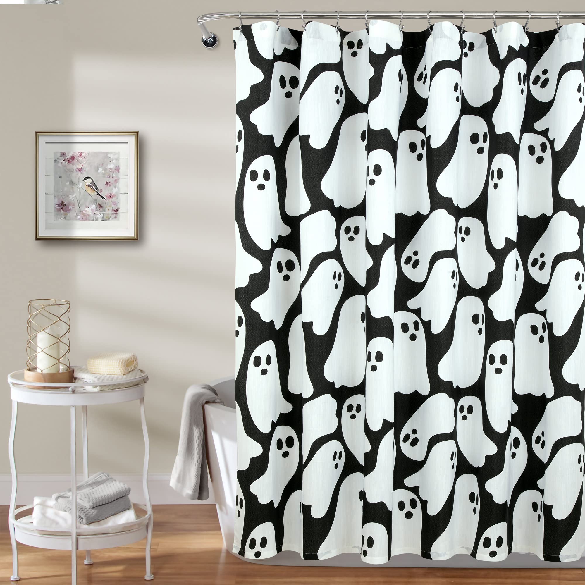 ROYALE LINEN Halloween Printed Shower Curtain 72 X 72 Inches - with Reinforced Button Holes - Spooky and Scary Design - Machine Washable & Water Resistant Shower Curtains (72" X 72" Ghost)