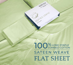 400 Thread Count 100% American Grown Cotton Flat Sheet - Cooling Sheets - Queen Sheets - Luxury Sateen Weave - Queen Flat Sheet Sold Separately - Soft Green Flat Sheet Only (Queen, Florentine Sage)