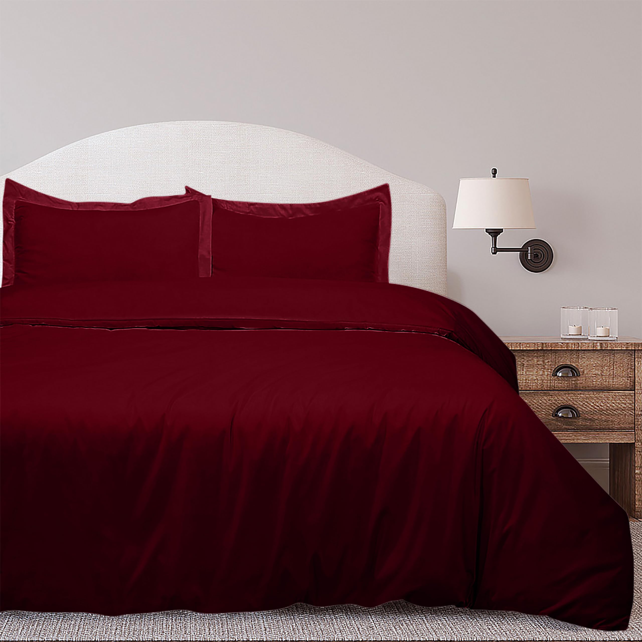 ROYALE LINENS Burgundy Duvet Cover - Duvet Cover Set - 3 Piece Double Brushed Duvet Covers with Zipper Closure, 1 Duvet Cover and 2 Pillow Shams ( Burgundy)