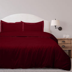 ROYALE LINENS Burgundy Duvet Cover Queen Size - Queen Duvet Cover Set - 3 Piece Double Brushed Queen Duvet Covers with Zipper Closure, 1 Duvet Cover 90x90 inches and 2 Pillow Shams (Queen, Burgundy)