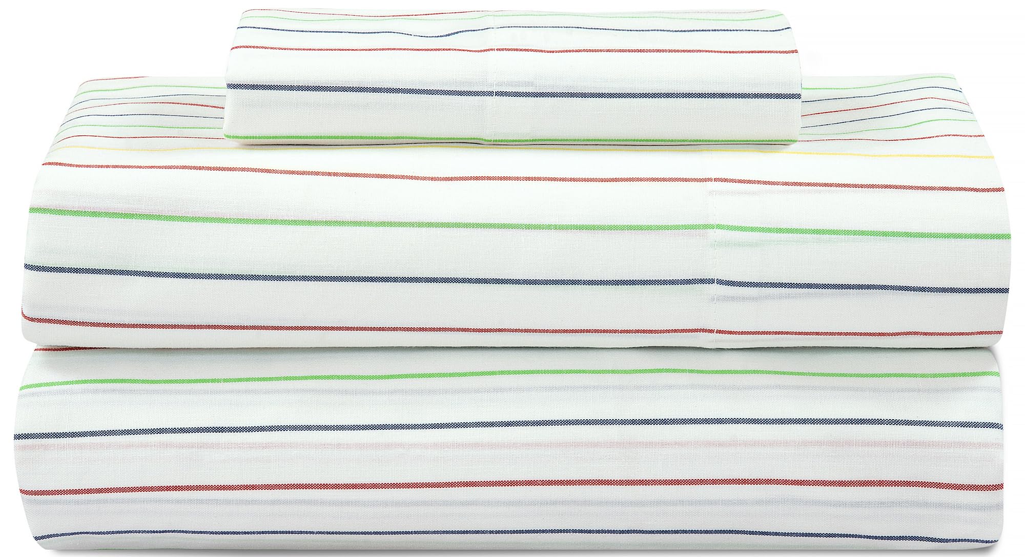 ROYALE LINENS 300 Thread Count 100% Long Staple Combed Cotton Printed Sheet Set - 4 Piece Queen Bed Sheet - 1 Fitted Sheet 1 Flat Sheet 2 Pillowcase - Cool & Crisp Sheet Set (Queen, Stripe Multicolor)