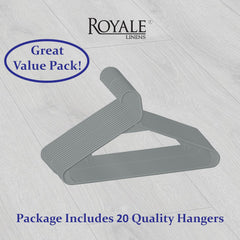 ROYALE Plastic Hangers 20 Pack - Grey Plastic Hangers - Clothes Hanger With Hooks – Heavy Duty Space Saving Coat Hangers Ideal For Everyday Use For Tops, Skirt, Dress, Shirts, Pants (20 Pack, Grey)