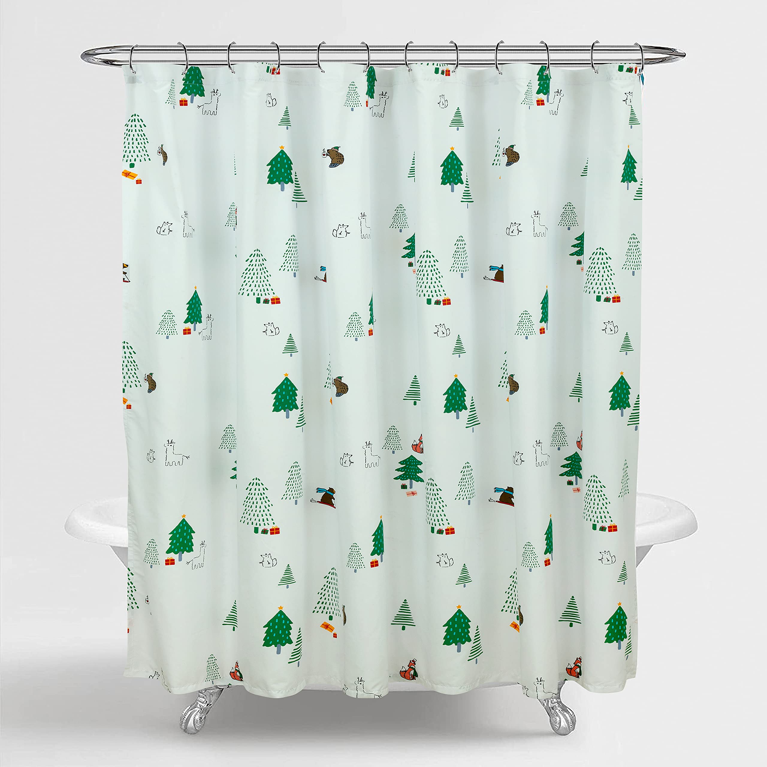 ROYALE LINENS Christmas Printed Shower Curtain 72 X 72 Inches - with Reinforced Button Holes - Christmas Design - Machine Washable & Water Resistant Shower Curtains (72" X 72" Holiday Critter)