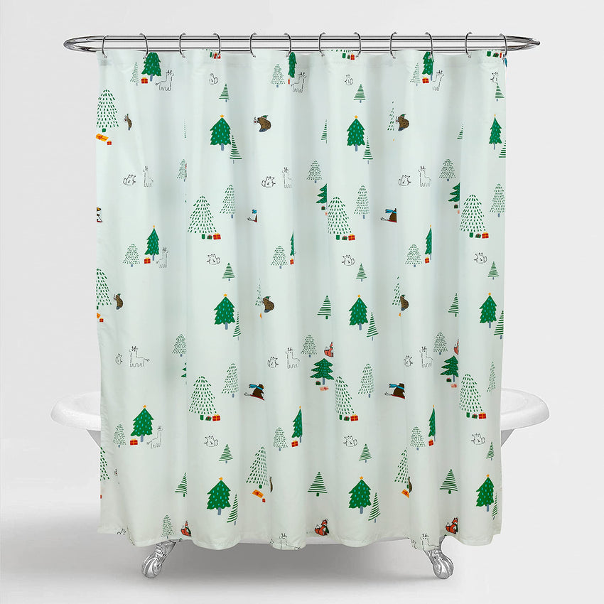 ROYALE LINENS Christmas Printed Shower Curtain 72 X 72 Inches - with Reinforced Button Holes - Christmas Design - Machine Washable & Water Resistant Shower Curtains (72" X 72" Holiday Critter)