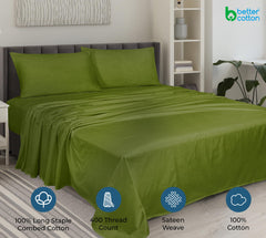 ROYALE LINENS 400 Thread Count 100% American Grown Cotton 4 Piece Sateen Queen Sheet Set - 1 Fitted Sheet, 1 Flat Sheet, 2 Pillow case - Green Queen Bedsheet - Cotton Sheets - (Queen, Parrot Green)