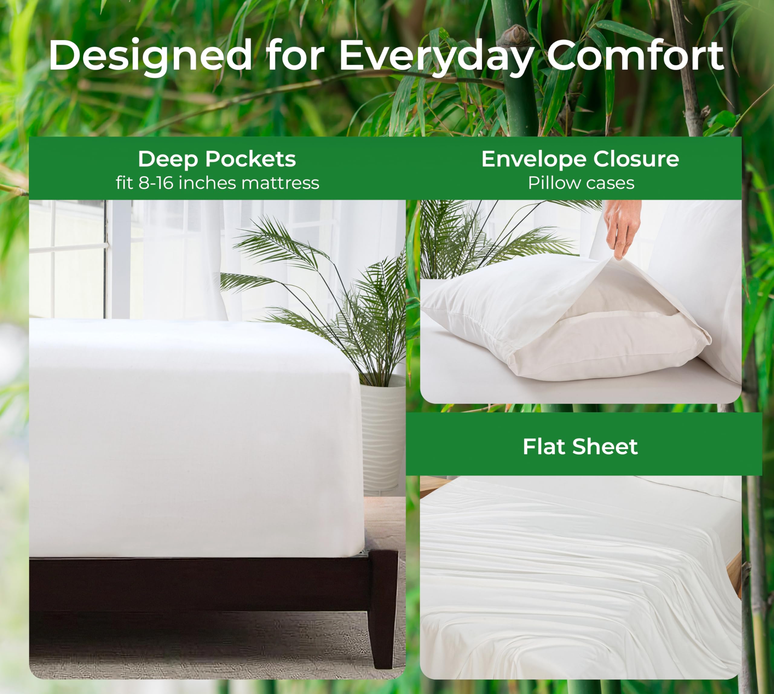 Royale Linen Bamboo Viscose Sheet Set - Cooling Bed Sheet Set - 1 Fitted, 1 Flat & 2 Pillowcase - Fits Up to 16" - Organic Viscose Derived from Bamboo - Bedding Sheet & Pillowcase (White)