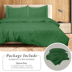 Royale Linens Hunter Green Duvet Cover Queen Size- Queen Duvet Cover Set - 3 Piece Double Brushed Queen Duvet Covers with Zipper Closure, 1 Duvet Cover 90x90 inche & 2 Pillow Sham (Queen, HunterGreen)