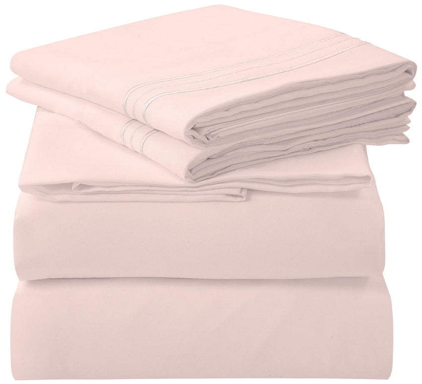 ROYALE LINENS - 4 Piece Bed Sheet - Soft Brushed Microfiber 1800 Bedding Set - 1 Fitted Sheet, 1 Flat Sheet, 2 Pillow case - Wrinkle & Fade Resistant Luxury Sheet Set (Pink)