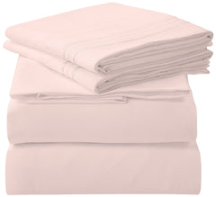 ROYALE LINENS - 4 Piece Bed Sheet - Soft Brushed Microfiber 1800 Bedding Set - 1 Fitted Sheet, 1 Flat Sheet, 2 Pillow case - Wrinkle & Fade Resistant Luxury Sheet Set (Pink)
