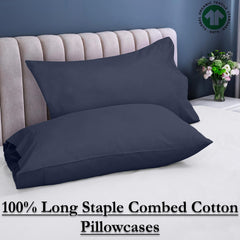 ROYALE LINENS 300 Thread Count 100% Long Staple Combed Cotton Pillowcases Set of 2 - Ultra Soft - Queen Bed Pillow Cover - 20"x30" - Breathable, Cool & Crisp Percale Navy Pillow Cases (Queen, Navy)