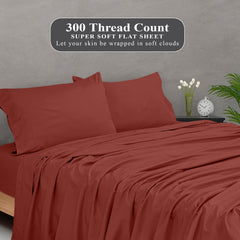 Royale Linens 300 Thread Count 100% Long Staple Combed Cotton Flat Sheet - Super Soft - Top Sheet - Queen Flat Sheet Sold Separately - Breathable, Cool & Crisp Percale Flat Sheet Only (Queen, Rust)