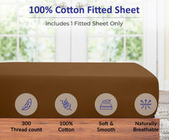 Royale Linens 300 Thread Count 100% Long Staple Combed Cotton Fitted Sheet- Super Soft Deep Pocket Sheet- Chocolate Fitted Sheet Queen Size - Queen Fitted Sheet Only - Elastic Sheet (Queen, Chocolate)