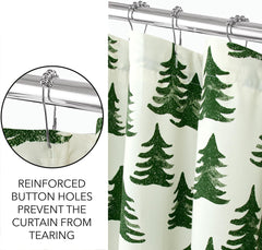 ROYALE LINENS Christmas Printed Shower Curtain 72 X 72 Inches - with Reinforced Button Holes - Christmas Design - Machine Washable & Water Resistant Shower Curtains (72" X 72" Trees White)