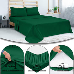 ROYALE LINENS 300 Thread Count 100% Long Staple Combed Cotton Sheet Set - 4 Piece Bed Sheet 1 Fitted Sheet, 1 Flat Sheet, 2 Pillowcase - Breathable Cool & Crisp Percale Sheet Set (Queen, Hunter Green)