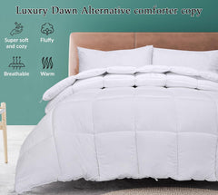 ROYALE Queen Comforter - All Season Down Alternative Bedding Comforter - Lightweight Quilted Comforter with Corner Tabs - Ultra Soft Luxury Hotel Comforter - Box Stitched Duvet Insert (Queen, White)